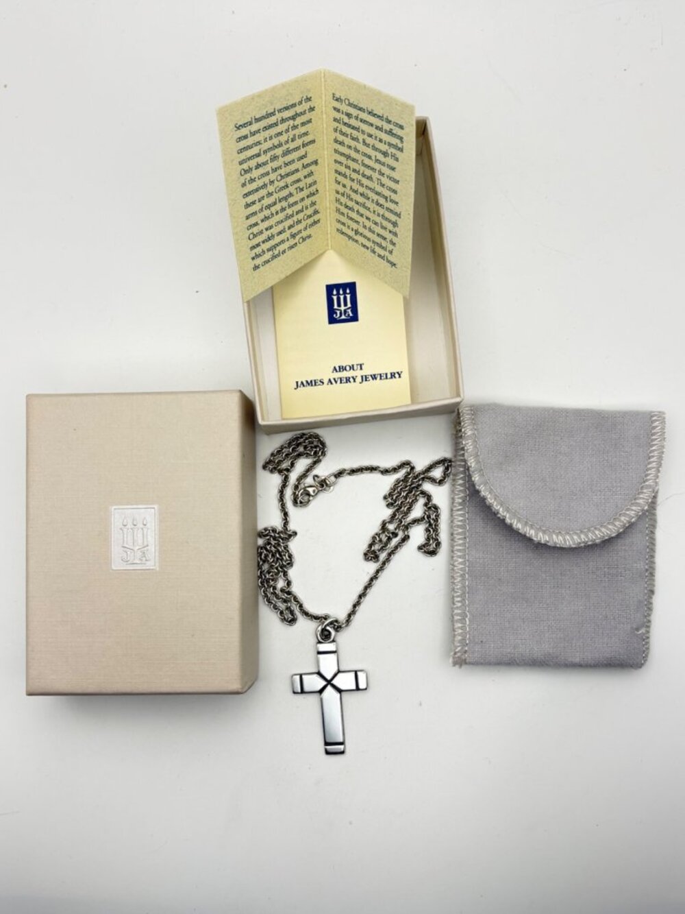 James Avery Sterling Silver Plain Latin Cross Pendant Chain 925 Box Pouch Papers